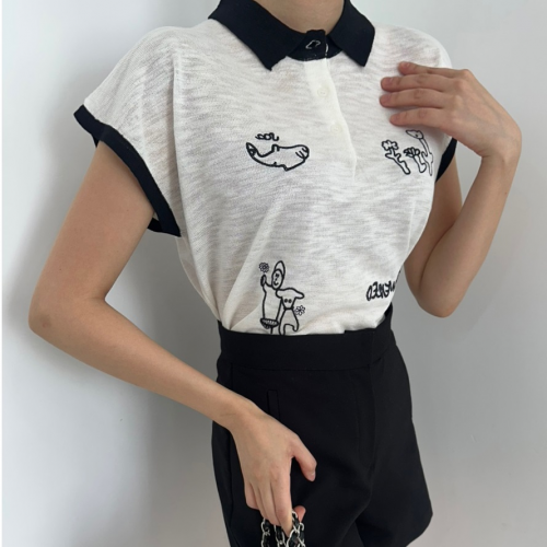  Forever Kids  正韓  配色 刺繡可愛塗鴉針織上衣【CS6007】