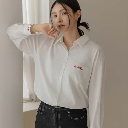  Forever Kids  正韓   寬鬆口袋刺繡 襯衫【A60203】