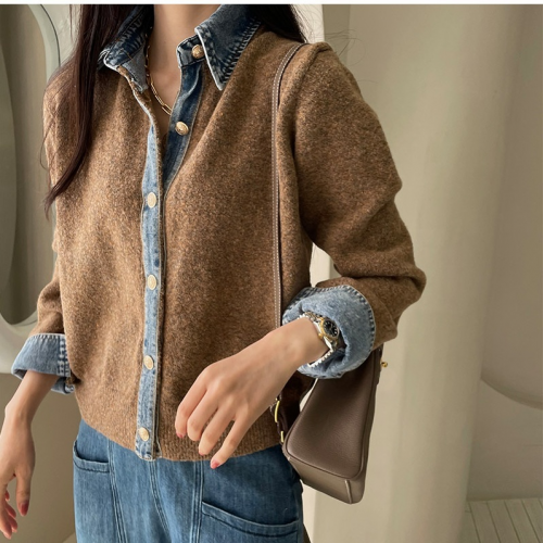  Forever Kids 正韓 有型拼接牛仔配色襯衫【C60346】韓國代購