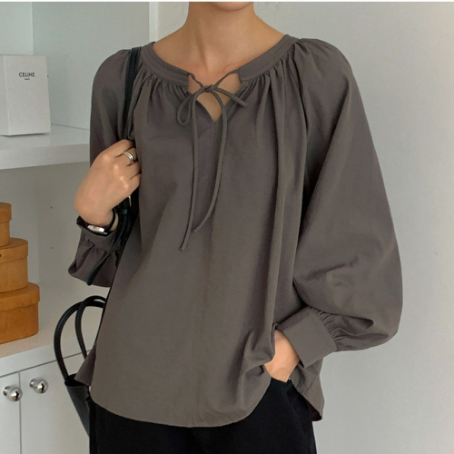  Forever Kids 正韓 繫帶泡泡袖 抓皺寬鬆襯衫【A60371】韓國代購