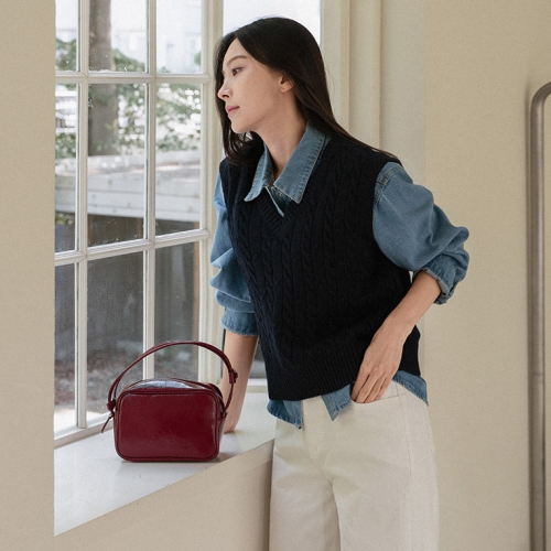  Forever Kids 正韓  垂直扭紋編織 V領背心【C60373】