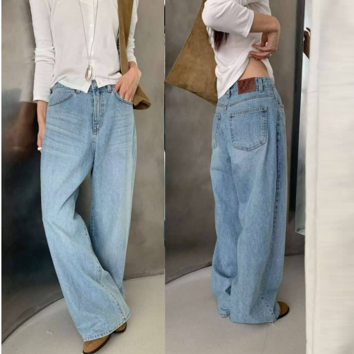  Forever Kids 正韓 好看刷色淺藍 寬鬆挺阪牛載寬褲【T62145】韓國代購