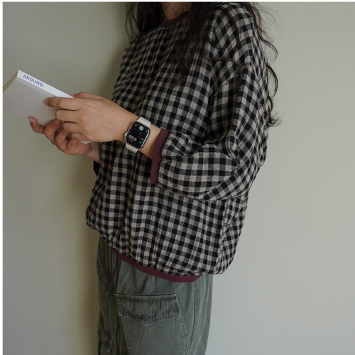  Foever Kids 正韓 古典氣質 格紋配色邊 純棉上衣T【A62186】韓國代購