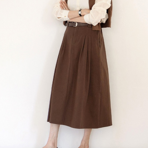  Forever Kids 正韓   修身剪裁 打褶後鬆緊腰水洗棉有口袋 長裙【C621278】