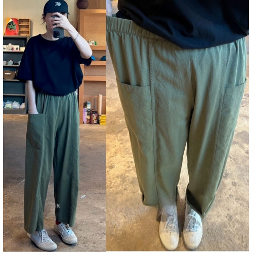  Forever Kids 正韓 方形口袋 剪裁線 鬆緊腰 舒適穿搭寬鬆休閒褲【C621289】韓國代購