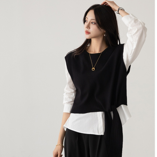  Forever Kids 正韓 好有型 一套!圓領排扣襯衫+綁帶針織背心 套裝【CE621287】韓國代購