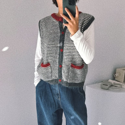  Forever Kids  正韓  可愛配色條紋針織口袋背心【A621326】