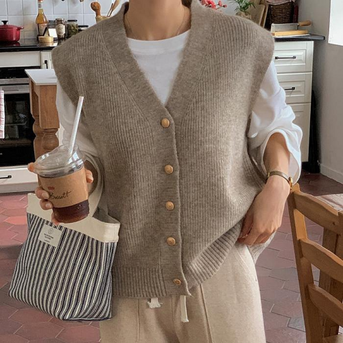  Forever Kids 正韓 V領金扣針織背心【C621337】】韓國代購