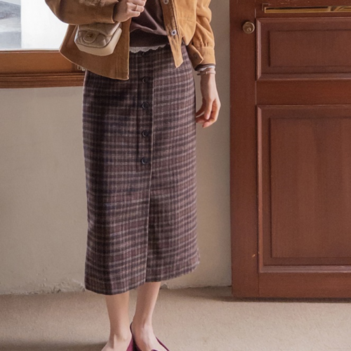  Forever Kids  正韓  前扣50%羊毛 H 字形後鬆緊腰 長裙【A621345】