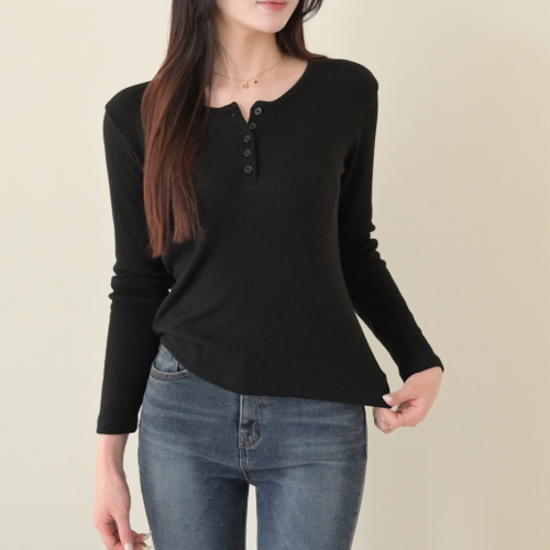  Forever Kids 正韓 羅紋開扣好彈性純色T上衣【【A621383.】韓國代購