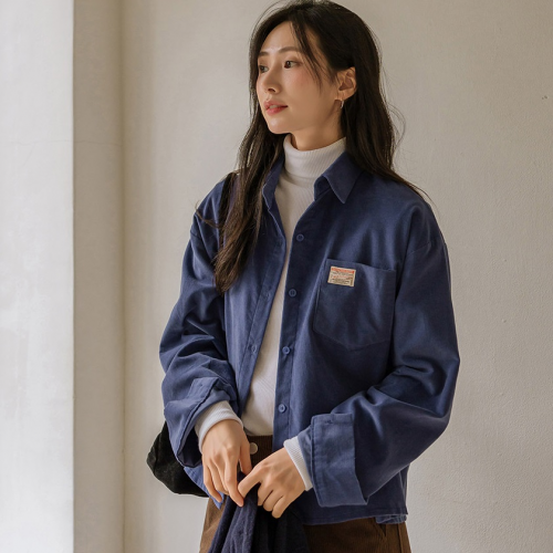  Forever Kids  正韓   小布標口袋燈芯絨襯衫上衣【B621392】