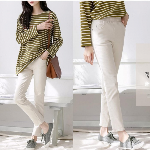  Forever Kids正韓 推薦!好穿彈性腰圍 修身 磨毛棉九分褲【E423231】韓國代購