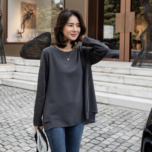  Forever Kids  正韓  拼接層次下擺長版上衣【C621398】