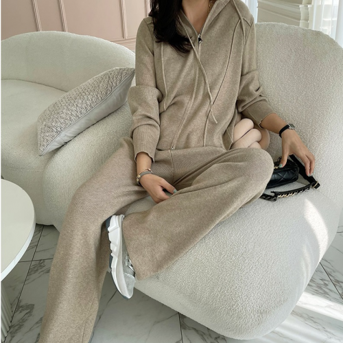  Forever Kids  正韓  一套!連帽拉鍊針織外套+休閒寬褲 套裝【A621302】