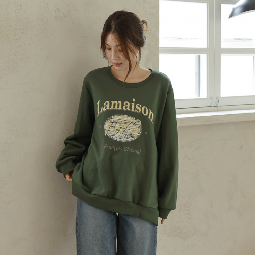  Forever Kids  正韓   休閒經典下擺開岔寬鬆 印花衛衣上衣【RE621417】