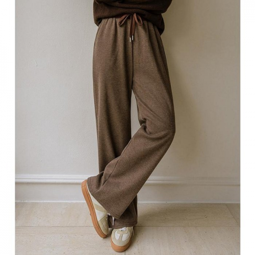 Forever Kids 正韓 好穿修飾 人字紋 微刷毛 鬆緊腰 抽繩休閒垂墜感寬褲【B622508】韓國代購