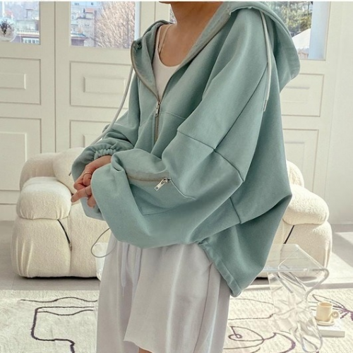 正韓 喜歡!連帽落肩拉鍊外套 刷毛內裡【B62286】韓國代購