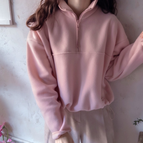 正韓 柔軟加厚半拉鍊 下擺抽繩上衣【B622203】韓國代購