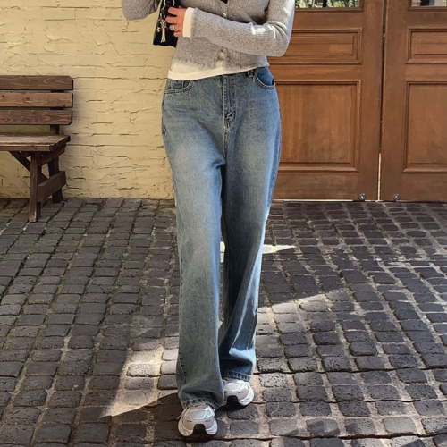 Forever Kids 正韓    復古自然刷色半寬鬆挺版 牛仔褲直筒【B21427】