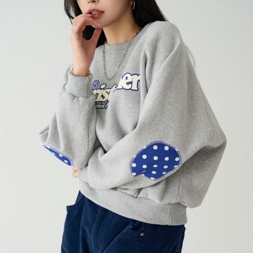 正韓 可愛圓點點補丁袖 內刷毛半短上衣【NS6298】韓國代購