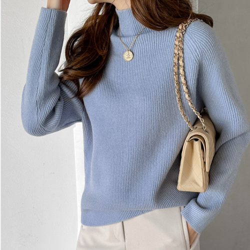正韓 簡約柔軟 彈性插肩羊絨針織上衣 立領【FJ62229】韓國代購