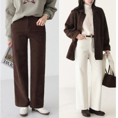 正韓  溫暖 內鬆緊腰斜紋燈芯絨 直筒抓絨內磨毛褲 SL~XXXL號【S~R62231】