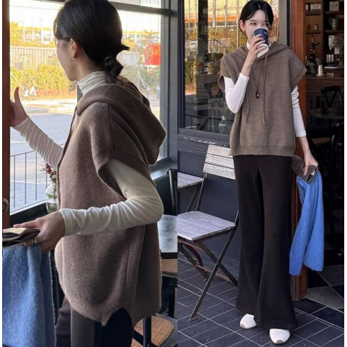 正韓 寬鬆連帽針織背心【H622363】