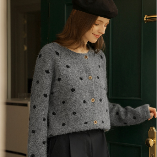 正韓  可愛點點毛織開襟針織外套【A622375】