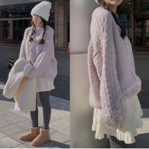 正韓 5色厚實 麻花扭紋編織 針織圓領上衣【C622379