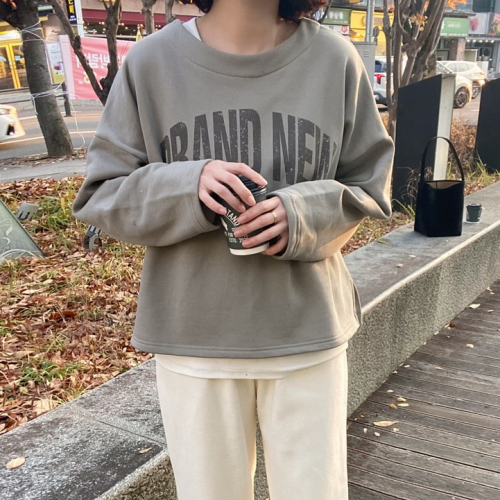 正韓 落肩字母內刷毛上衣t【AS236】韓國代購