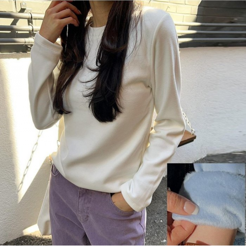 正韓 柔軟內刷毛 好保暖圓領T上衣 純色【D22348】韓國代購