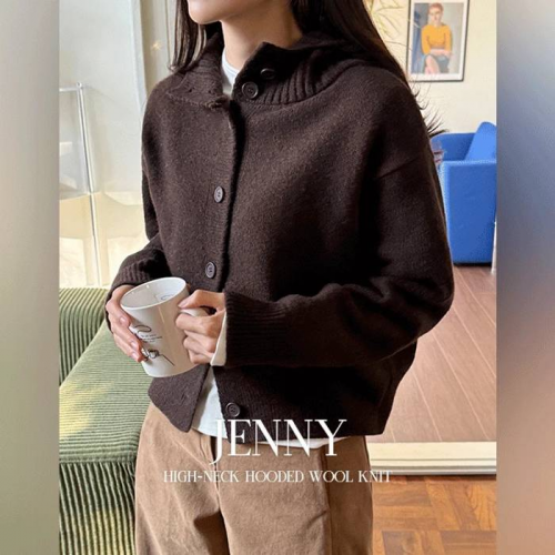 正韓 高領連帽開扣針織外套【CS22326】韓國代購