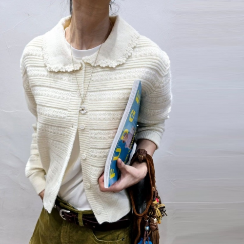 正韓 配色蕾絲圓領針織上衣【A623279】韓國代購