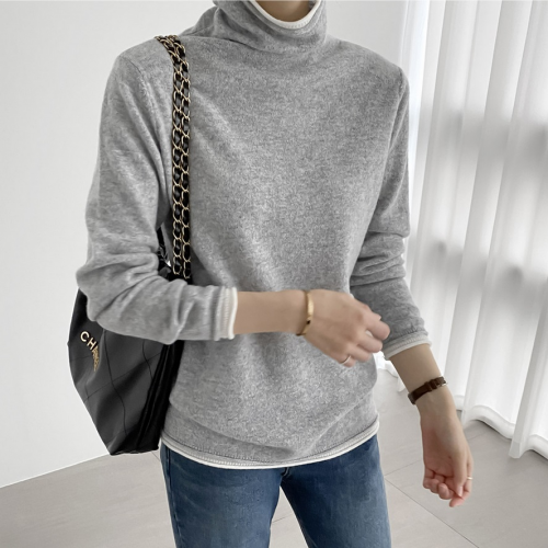 正韓 配色領100%羊毛立領針織毛衣 上衣【A623353】