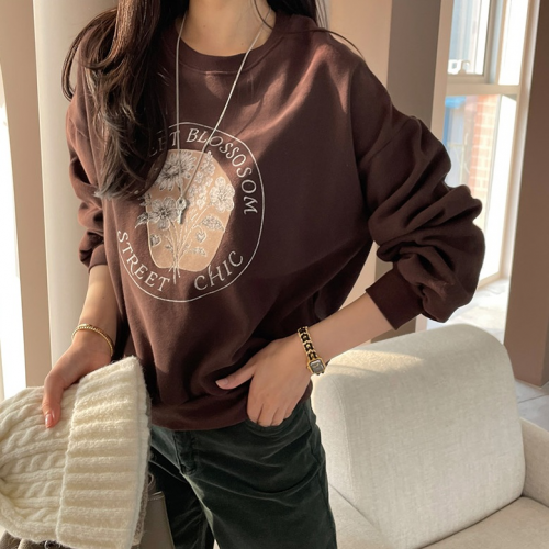 正韓 柔和花卉內刷毛純棉T上衣【A7278】韓國代購