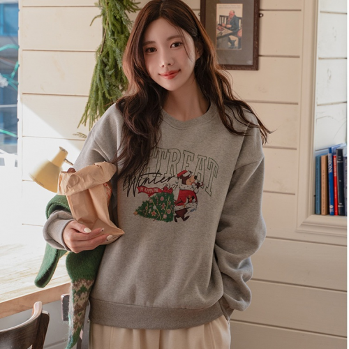 正韓 可愛聖誕老人內刷毛T棉T上衣【C72901】韓國代購