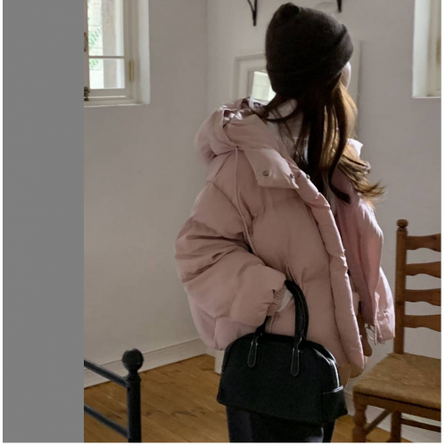 正韓 保暖連帽澎澎可愛半短 下抽繩羽絨棉外套【A7205】韓國代購