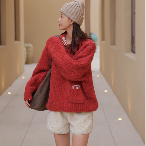 正韓 質感厚實口袋設計縫線針織上衣【C72272】韓國代購