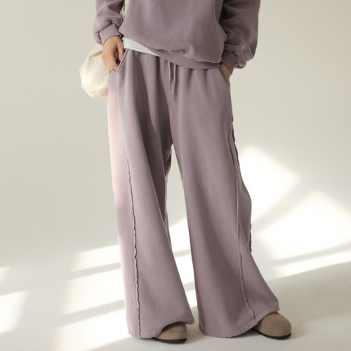 正韓 純棉水洗寬鬆 鬆緊腰休閒內刷毛長褲 寬褲【T72323】韓國代購