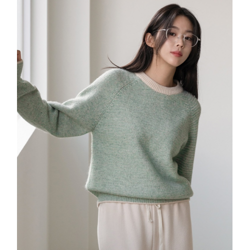 正韓 柔和色彩插肩袖配色邊 針織上衣【E72335】韓國代購