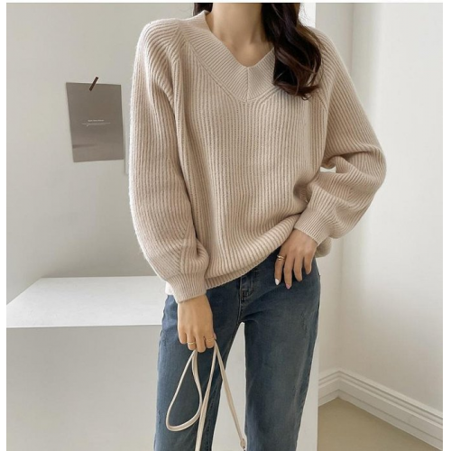 正韓 顯瘦版型 V領連袖針織上衣【H42033】 韓國代購
