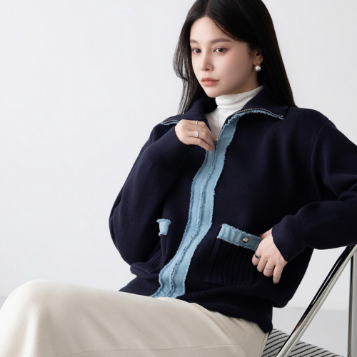 正韓 拼接配色開襟外套【A72395】