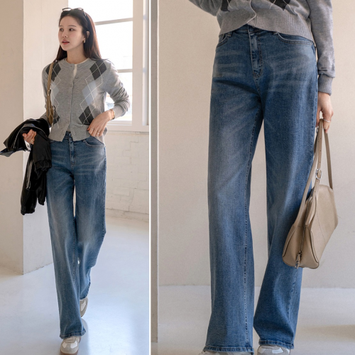 正韓  水洗微寬版內鬆緊腰 直筒寬褲【A73352】