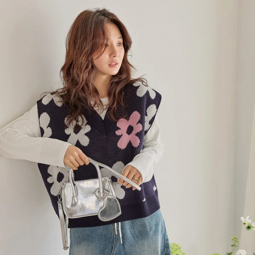 正韓 彩色大花紋寬鬆 針織背心【C73371】 韓國代購