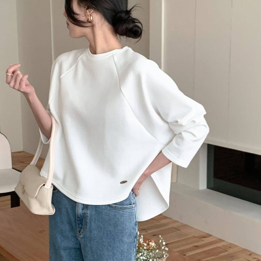 正韓 好看版型挺感 圓弧下擺彈性T【W74227】韓國代購