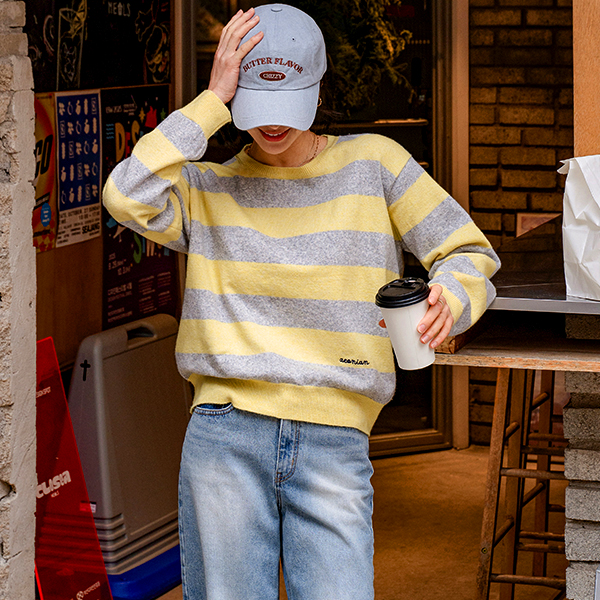 正韓 春天色系條紋字母刺繡針織上衣配色【VS74247】韓國代購