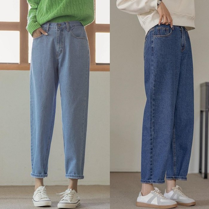  特價990 正韓 四季皆宜自留推薦!修飾線條 哈倫褲半寬鬆 後鬆緊腰牛仔男友褲【B621241】韓國代購