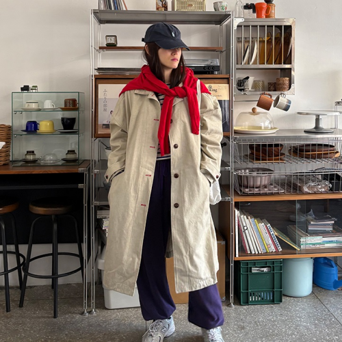 正韓  個性質感 寬鬆長版縫線風衣外套【A73371】