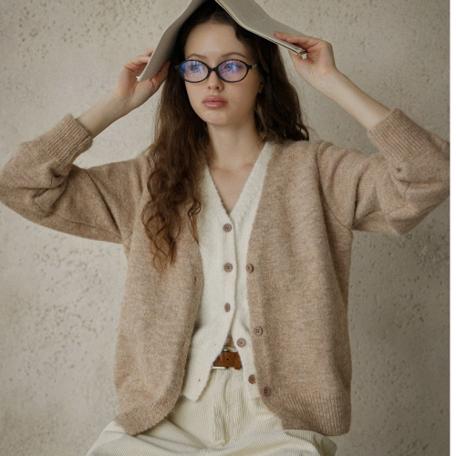 正韓 假兩件V領排釦針織外套【C74401】韓國代購