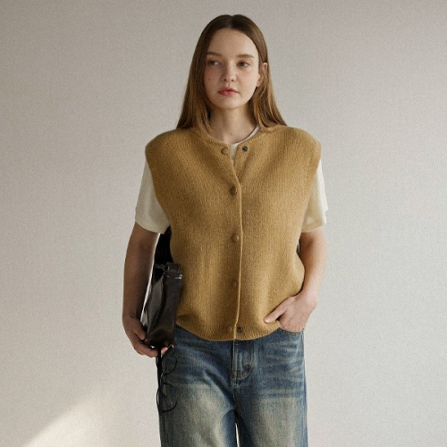 正韓 可愛圓扣圓領排釦背心【E74507】韓國代購